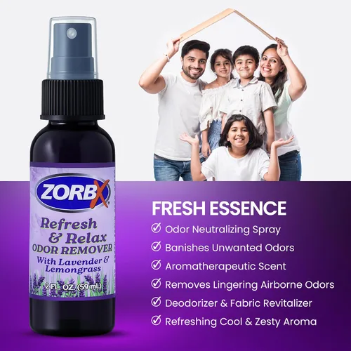 Miniatura 4 de ZORBX Refresh & Relax - Spray removedor de olores de 2 onzas con lavanda y citronela, solución permanente, ambientador y ambientador en aerosol