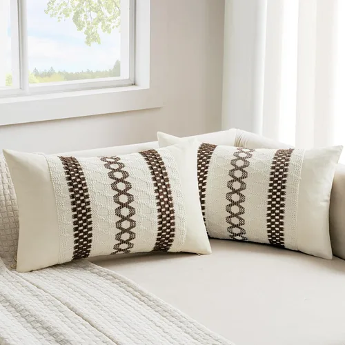 Miniatura 34 de MIULEE Fundas de almohada lumbares decorativas bohemias, cojín de algodón retro, tejidas de macramé para decoración del hogar para cama, sofá, neutro