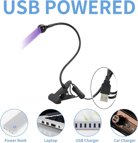 Miniatura 3 de GOWENIC Lámpara LED de curado de pegamento, luz UV portátil USB con clip para gel de uñas, reparación de teléfono, detección fluorescente y uso