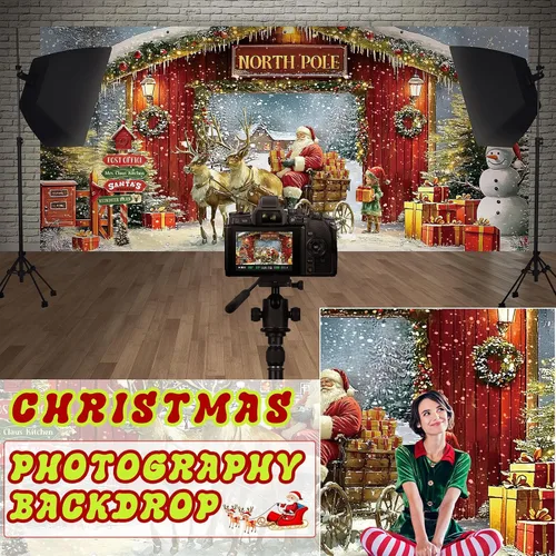 Miniatura 4 de Ganeen Cubierta de Banner para Puerta de Garaje de Navidad de 6 x 13 pies Polo Norte Árbol de Navidad Nevado Fondo de Fotografía Bosque de Invierno
