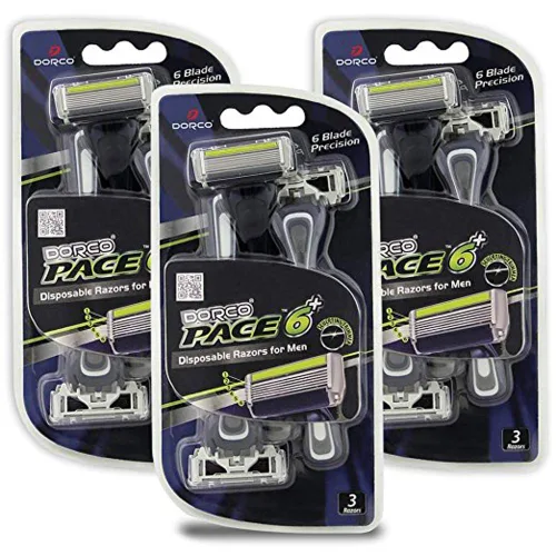 Dorco Pace 6 Plus - Maquinillas de afeitar desechables de seis hojas con recortadora - Paquete económico (9 maquinillas de afeitar desechables)