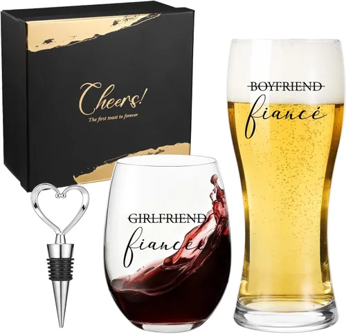 Miniatura 26 de AW BRIDAL Copas de vino Mr and Mrs Regalos de boda para parejas 2026, regalo de compromiso para parejas recién comprometidas, regalos de despedida