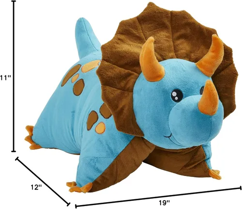 Miniatura 7 de Pillow Pets Dinosaurio azul Triceratops, juguete de peluche de 18 pulgadas