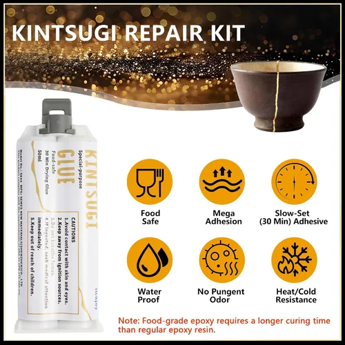 Miniatura 3 de iienjoy Kit de reparación Kintsugi, Kit Kintsugi seguro para alimentos de 4 colores repara cerámicas rotas, jade, vidrio, cerámica significativa