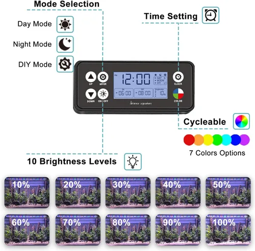 Miniatura 2 de Luz LED para acuario con encendido y apagado automático, luz de tanque de peces de espectro completo con monitor LCD, ciclo de iluminación 24/7