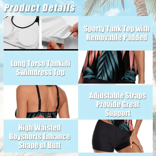Miniatura 3 de Urchics - Traje de baño 2023, para mujer, tankini de dos piezas, con control de abdomen, camiseta fluida sin mangas, con short