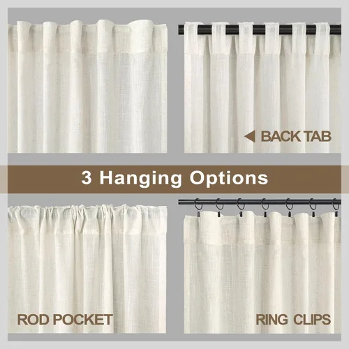 Miniatura 94 de Cortinas de lino gris claro, 2 paneles, presillas traseras, bolsillo para cortinero, semitraslúcidas, ahorran energía, estilo rústico, arpillera