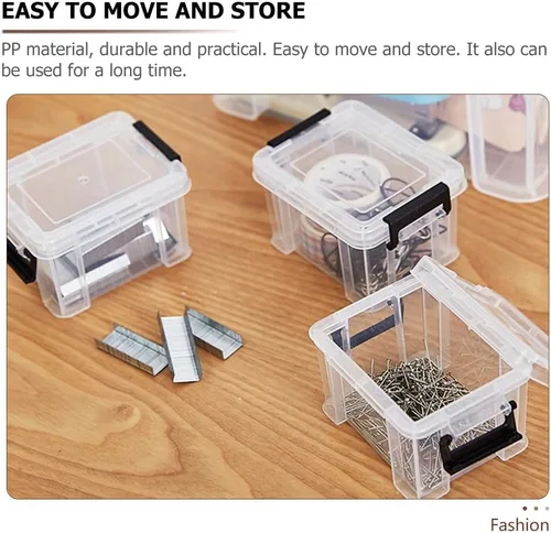Miniatura 7 de Zerodeko Mini cajas de almacenamiento transparentes con asas, paquete de 5 recipientes pequeños transparentes para la oficina en casa, organización