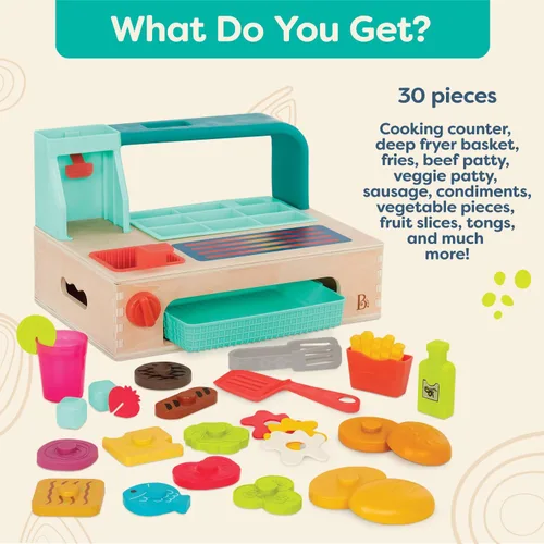 Miniatura 6 de B. toys Mini Chef - Build - A - Juego de hamburguesas - Juego de hamburguesas de madera - Juego de hamburguesas de madera - Jugar comida y rol