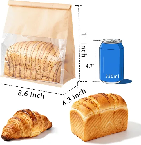 Miniatura 3 de 50 bolsas de pan de 8.6 pulgadas con cierre de alambre, bolsas grandes para pan hechas de papel de algodón marrón, bolsa de almacenamiento y empaque