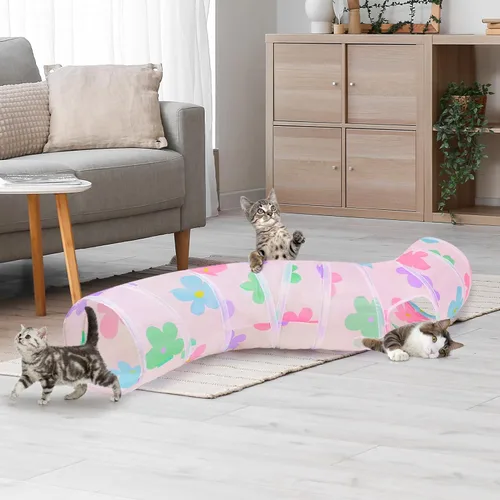 Miniatura 2 de Glittme Túnel para gatos, túneles para gatos de interior, cueva de gatos en forma de S con juguetes para gatos, tubos plegables para gatos y túneles