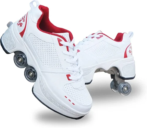 Zapatos de patinaje convertibles para hombres y mujeres, zapatos de paseo automáticos para niños y adultos, patines con doble fila de ruedas, ruedas