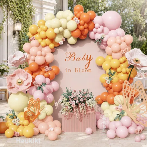 Miniatura 7 de Kit de Arco de Guirnalda de Globos Baby in Bloom, 150 Piezas de Globos de Látex Azul Bebé Polvoriento Blanco Arena Champán Dorado para Baby Shower