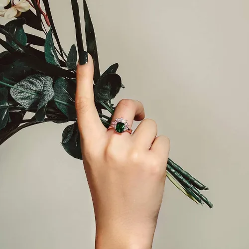 Miniatura 2 de JIANGYUE Anillos apilables de circonita cúbica verde esmeralda para mujer, oro rosa, blanco, corona, juego de anillos de boda, joyería para el día