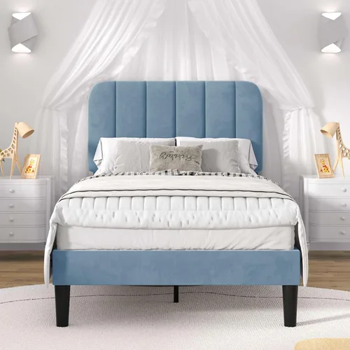 Miniatura 23 de VECELO Marco de Cama Tapizada Tamaño Full con 4 Cajones y Cabecero, Marco de Cama Plataforma de Almacenamiento de Terciopelo, Soporte de Listones