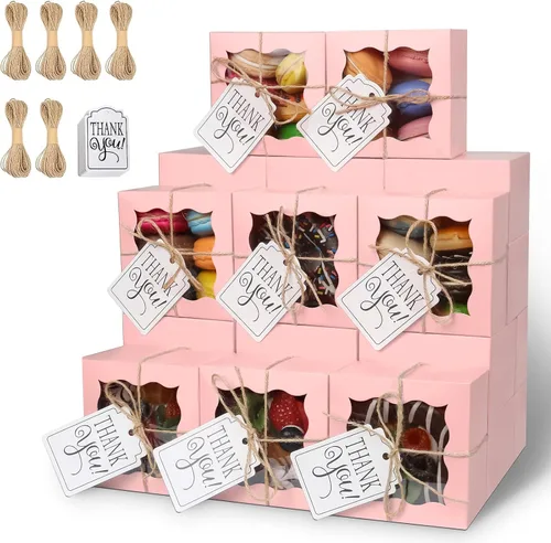 Miniatura 24 de KPOSIYA 60 cajas de panadería negras con ventana, cajas individuales de 4 x 4 x 2.5 pulgadas, caja de regalo de papel kraft negro para pasteles