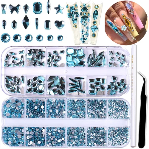 Miniatura 10 de BELICEY Diamantes de imitación para arte de uñas, Día de San Patricio, color verde oliva, con parte trasera plana, piedras preciosas para uñas