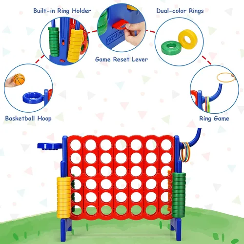 Miniatura 3 de COSTWAY Juego gigante gigante de 4 a puntuación para niños y adultos, juego de 2.5 pies para interiores y exteriores con aro de baloncesto, juego