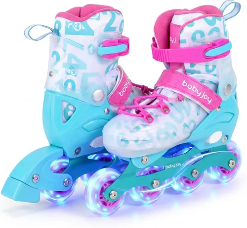 Miniatura 16 de BABY JOY Patines en línea, 4 tamaños ajustables para niños con ruedas iluminadas para niños de 5 a 14 años, divertidos patines iluminadores