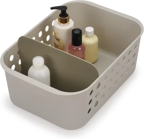 Joseph Joseph EasyStore - Cesta organizadora de almacenamiento para artículos esenciales de baño con divisor móvil, color crudo, grande