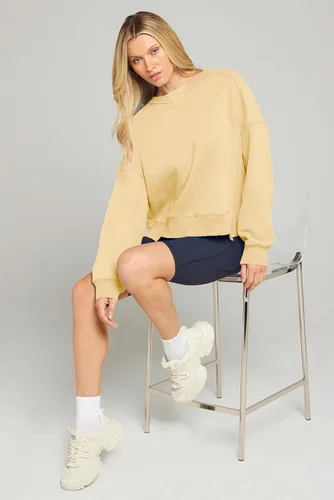 Miniatura 4 de MEROKEETY Sudaderas recortadas de gran tamaño para mujer, cuello redondo, forro polar, para entrenamiento, trajes de otoño
