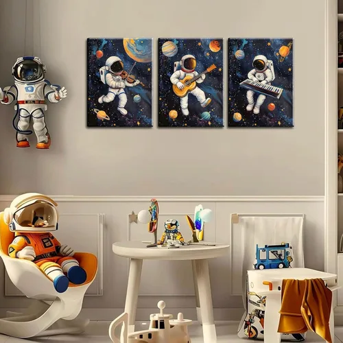 Miniatura 3 de 3 piezas de arte de pared de astronauta espacial musiic lienzo lindo astronauta músico decoración imágenes divertidas piano guitarra violín carteles