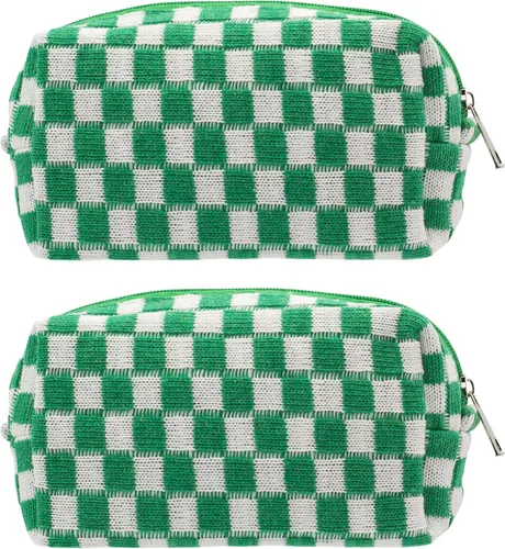 Miniatura 21 de PAZIMIIK Bolsa de Maquillaje a Cuadros para Bolso Portátil con Cremallera, Estuche Pequeño de Cosméticos para Accesorios de Viaje, Azul Ártico
