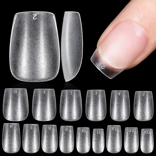 TOMICCA Puntas de uñas extra cortas en forma de ataúd, 240 piezas de uñas postizas acrílicas de cobertura completa para manicura con extensión, 15