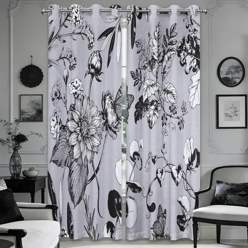 Miniatura 54 de Cortinas opacas negras y doradas, cortinas modernas de mediados de siglo para dormitorio, sala de estar, 63 pulgadas de largo, juego de 2 paneles