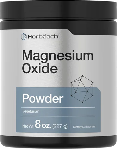 Horbaach Polvo de óxido de magnesio | 8 onzas (8.01 oz) | 400 mg por porción | Suplemento vegetariano, sin OMG y sin gluten