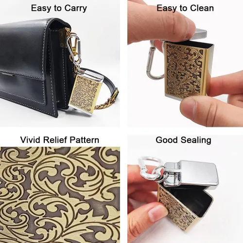Miniatura 5 de Hourwof Cenicero portátil de metal con tapa, cenicero de bolsillo al aire libre para cigarrillos, lindas bandejas de ceniza de viaje con llavero