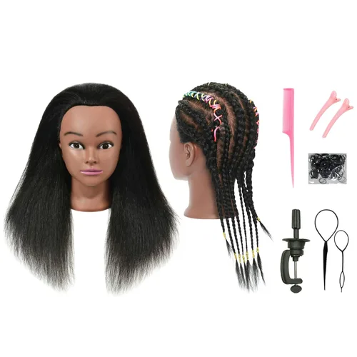 Miniatura 10 de Cabeza de maniquí con cabello rizado afro 100% cabello humano real para práctica de peluquería, cosmetología, muñeca maniquí para peinado, extensión