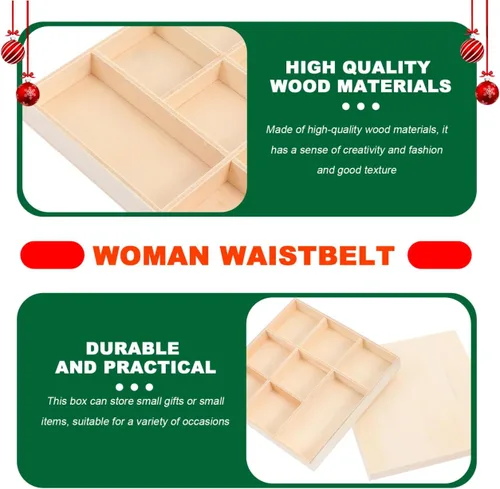 Miniatura 7 de EXCEART Caja de decoración de Navidad, bandeja de madera con divisores, 4 compartimentos, caja de almacenamiento decorativa para joyas, organizador