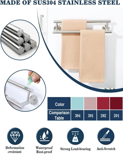 Miniatura 3 de Alise Toallero doble de níquel cepillado, toallero de 16 pulgadas para baño montado en la pared, toallero de baño de acero inoxidable SUS304