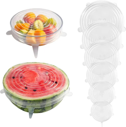 Tapas elásticas de silicona, paquete de 6 tapas de silicona, 6 tamaños de fundas de silicona reutilizables para tazas, cuencos y platos, ajuste