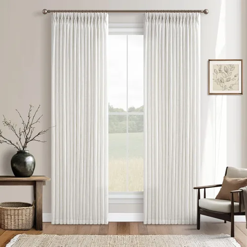 Miniatura 40 de TWODRAPES Cortinas de Lino Plisadas con Pinza Beige Blancas de 54 Pulgadas de Largo 2 Paneles para Comedor Cocina Dormitorio Plisadas Semi