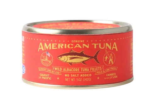 Miniatura 12 de American Tuna Pescado de atún blanco silvestre capturado en poste de grado sushi, sin sal añadida, (12) latas de 3.5 onzas Cosechado