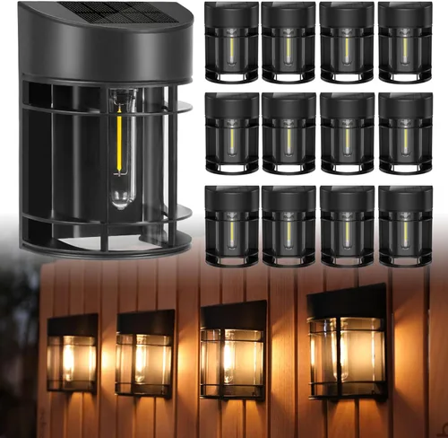 Miniatura 11 de Luces Solares de Valla, 8 Piezas de Luz de Cubierta Alimentadas por Energía Solar, Luces Solares Impermeables para Exteriores Decorativas