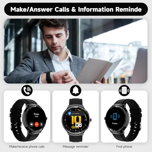Miniatura 2 de Relojes inteligentes para hombres y mujeres, rastreador de actividad física, reloj inteligente AMOLED de 1.43 pulgadas con pantalla táctil para Negro