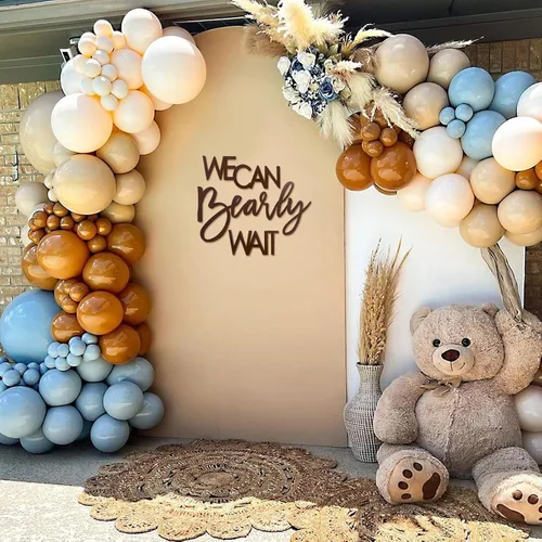 Miniatura 6 de Letrero "We Can Bearly Wait" para telón de fondo - Pancarta temática de oso de peluche para fiesta de bebé, niño, niña, baby shower, revelación