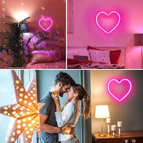 Miniatura 3 de Letrero de neón con forma de corazón rosa, funciona con pilas o USB, luces LED para decoración del día de San Valentín, regalos de San Valentín