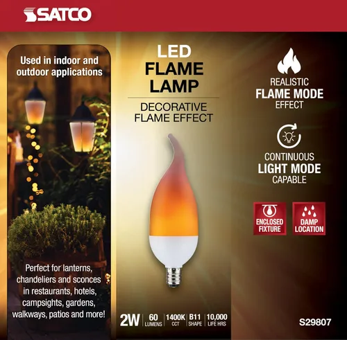Miniatura 2 de Satco S29807 Bombilla LED con efecto de llama para interiores y exteriores, forma B11, color blanco