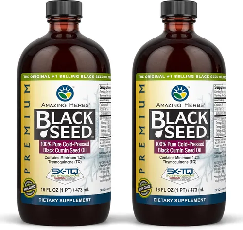 Amazing Herbs Aceite de semilla negra de alta calidad, sin gluten, sin OMG, prensado en frío, Nigella sativa ayuda a la salud digestiva, apoyo