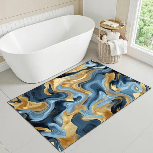 Miniatura 3 de 32"x 48" Boho Area Rugs Marble Texture Seamless Pattern Silver Gold Grey Blue Black Abstract Washable Low Pile Carpet Non Slip Floor Mat Soft for