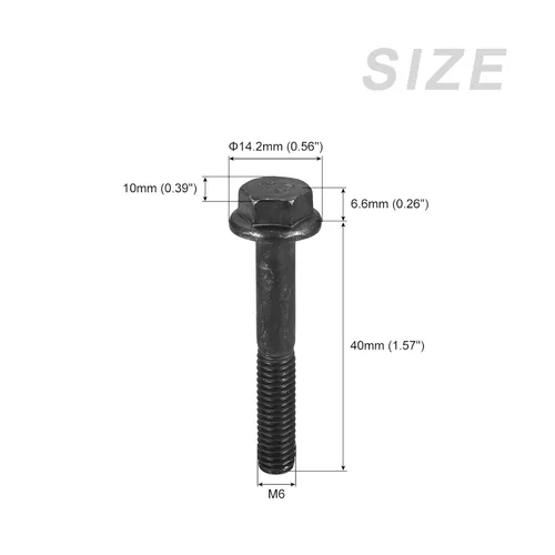 Miniatura 2 de METALLIXITY Pernos de cabeza hexagonal con brida (M6x40mm) 5pcs, perno de brida hexagonal Tornillo de media rosca, para sujetadores de hardware