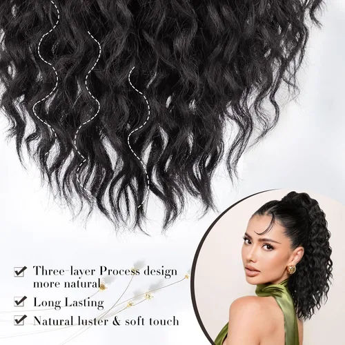 Miniatura 4 de AISI BEAUTY Extensión de cola de caballo rizada, 16 pulgadas, color marrón y negro, extensión de cola de caballo para mujeres negras, extensiones
