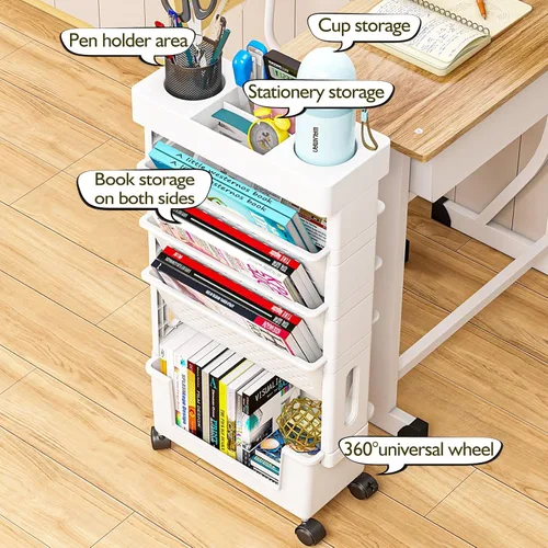 Miniatura 2 de Estantería de almacenamiento de 5 niveles, carrito utilitario rodante, estantes de almacenamiento movibles multifuncionales con ruedas