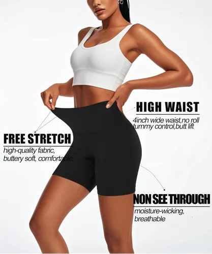 Miniatura 15 de Pantalones cortos de ciclismo de cintura alta para mujer, 5 pulgadas, control de abdomen, atléticos, correr, gimnasio, yoga, pantalones cortos