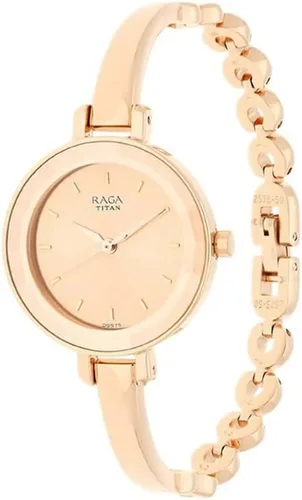 Miniatura 3 de Titan Raga Viva Esfera Analógica Oro Rosa Mujer Oro, Plata Metal, Latón, Cuero, Diseño de Joyería, Estilo Pulsera, Diseñador, Cristal de Cuarzo