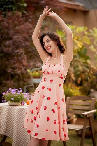 Miniatura 3 de Belle Poque - Vestido vintage sin mangas, para mujer, diseño floral, fruncido, lindo, acampanado, con vuelo, largo por debajo de la rodilla